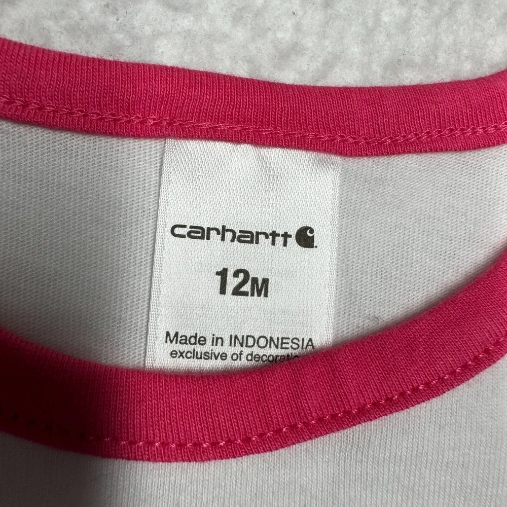 NOWT‎ Girl Size 12 Month Carhartt Denim Shorts and Shirt Set Logo Pink